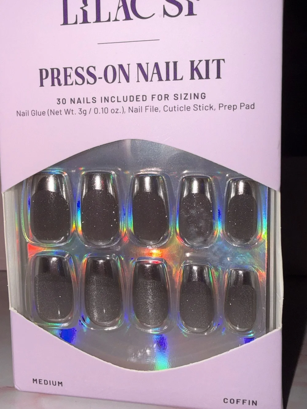 Lilac St. Silver Press-On Nail Kit - Medium Coffin (12 Nails)